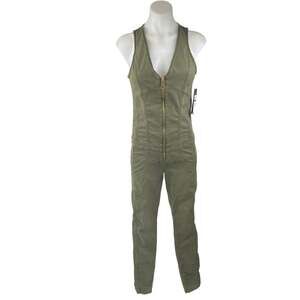 New Guess Maxine Olive Green Denim Sleeveless Zip Up Skinny Romper Jumpsuit Sz 6